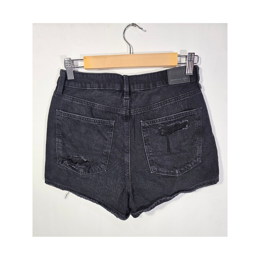 Classic Grundge Distressed Crossover American Eagle Denim Shorts Womens 2 Black - Picture 2 of 9